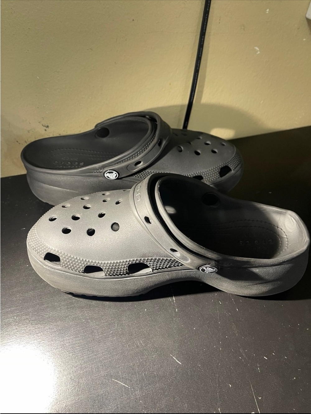 Black platform crocs
